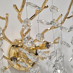 Бра золотого цвета с декоративными ветвями и прозрачными подвесками в форме листьев Droplet Chandelier варинант исполнения - 4 | Loft Concept в Тюмени