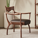 Стул деревянный с мягким сиденьем из коричневой натуральной кожи Moon Walnut Furniture варинант исполнения - 11 | Loft Concept в Тюмени