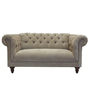 Диван велюровый бежевый двухместный Button Beige