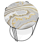 Стол журнальный круглый с серой столешницей из стекла на 4-х черных ножках Gray and Gold Marble варинант исполнения - 2 | Loft Concept в Тюмени