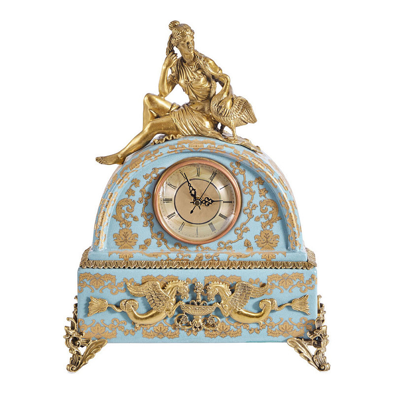 Часы настольные с фигуркой в виде девушки Eden Garden Голубой Бронза в Тюмени | Loft Concept 