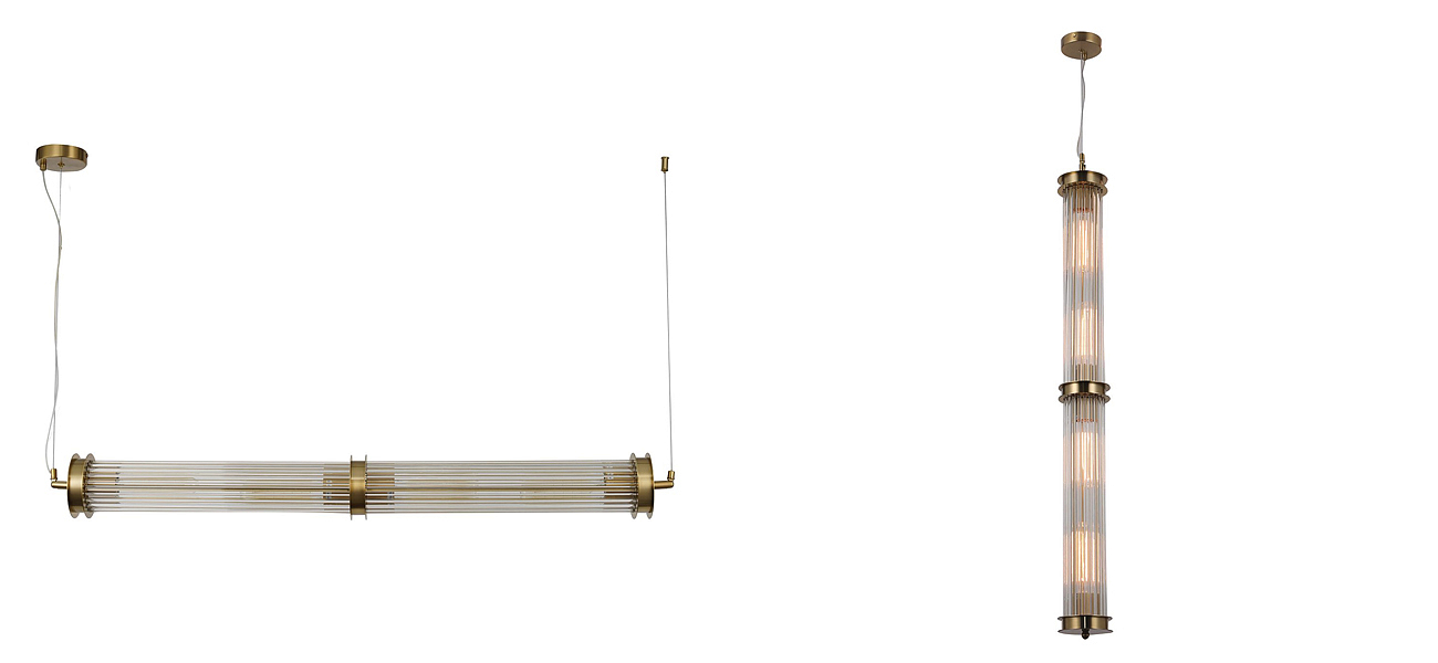 Люстра с рифленым плафоном Glass Tube Brass Люстра с рифленым плафоном Glass Tube Brass - Loft-Concept в Тюмени