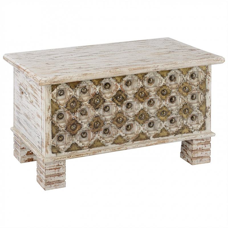 Сундук Antique Indian chest with pearls Кремовый Винтажная латунь Сундук Antique Indian chest with pearls Кремовый Винтажная латунь в Тюмени | Loft Concept