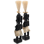 Комплект из 2-х деревянных статуэток Asmat Straw Headdress Statuettes Black Colorful Tattoo варинант исполнения - 2 | Loft Concept в Тюмени