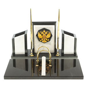 Настольный письменный набор из мрамора и змеевика с гербом России Marble Accessory