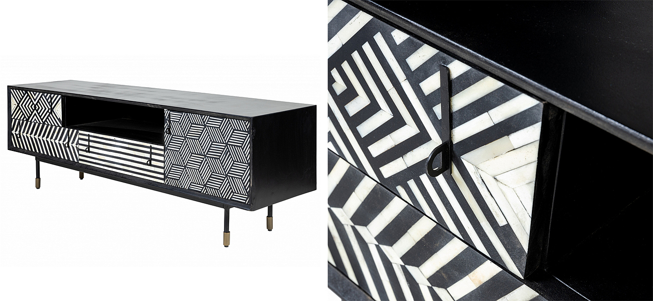 ТВ-тумба с орнаментом инкрустированная костью Bone Inlay 160 - Loft-Concept в Тюмени