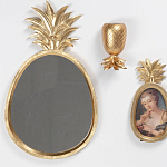 Зеркало овальной формы с золотистой рамкой и декоративной верхушкой в виде ананаса Pineapple Shine  варинант исполнения - 1 | Loft Concept в Тюмени