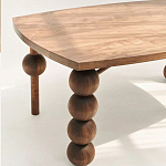 Обеденный стол деревянный с круглыми декоративными элементами на ножках Koko варинант исполнения - 4 | Loft Concept в Тюмени