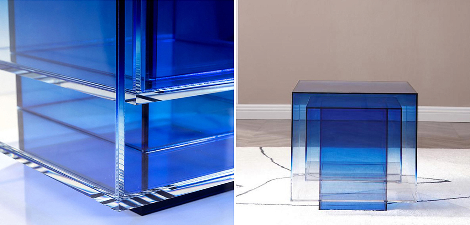 Дизайнерский журнальный стол Glass Square Синий studio BUZAO Дизайнерский журнальный стол Glass Square Синий studio BUZAO - Loft-Concept в Тюмени