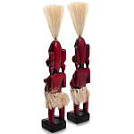 Комплект из 2-х деревянных статуэток Asmat Straw Headdress Statuettes Red варинант исполнения - 2 | Loft Concept в Тюмени