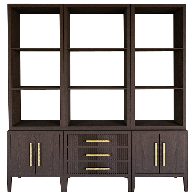 Модульный стеллаж Primo из трех составных элементов Темный орех Темный дуб Золотой в Тюмени | Loft Concept 