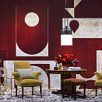 Обои ручная роспись в стиле Арт-деко Assemblage Original colourway on red silk dupion варинант исполнения - 2 | Loft Concept в Тюмени