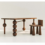 Обеденный стол деревянный с круглыми декоративными элементами на ножках Koko варинант исполнения - 5 | Loft Concept в Тюмени