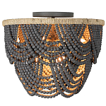 Круглый потолочный светильник с подвесками из круглых деревянных бусин Wooden Beads Black Ceiling Lamp варинант исполнения - 1 | Loft Concept в Тюмени