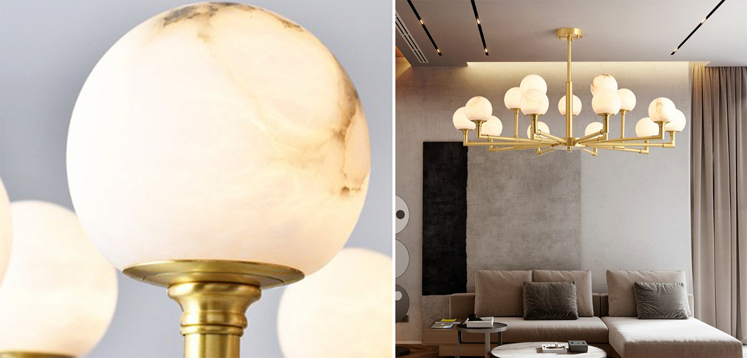 Дизайнерская люстра 15 плафонов из натурального мрамора Marble Plafond Chandelier Дизайнерская люстра 15 плафонов из натурального мрамора Marble Plafond Chandelier - Loft-Concept в Тюмени