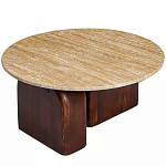 Кофейный столик с круглой столешницей на 2-х массивных деревянных ножках Tandem Travertine and Wood варинант исполнения - 2 | Loft Concept в Тюмени