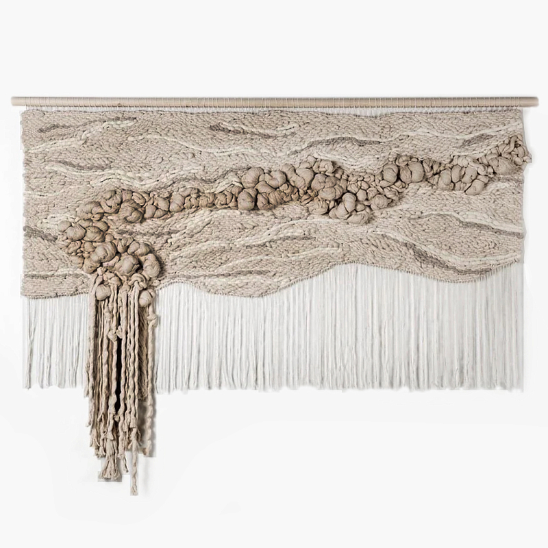 Современное Текстильное Панно "Река и Камни"  Бежевый в Тюмени | Loft Concept 