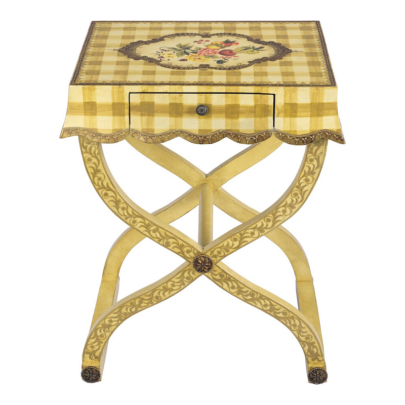 Приставной столик с ящиком в стиле ретро Vintage Rustic Tablecloth Желтый Мульти в Тюмени | Loft Concept 