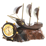 Часы настольные в виде парусника из натурального камня Обсидиан Sailboat Stone Clock варинант исполнения - 1 | Loft Concept в Тюмени
