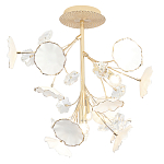 Потолочный светильник с золотыми ветвями и белыми лепестками на круглом рельефном основании Wintery flovers варинант исполнения - 1 | Loft Concept в Тюмени