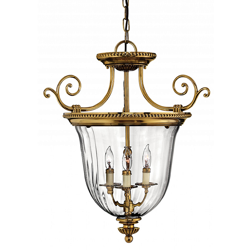 Люстра подвесная цвета латунь с прозрачным стеклянным плафоном и тремя лампами в классическом стиле на цепи Hinkley Латунь Прозрачное Стекло в Тюмени | Loft Concept 