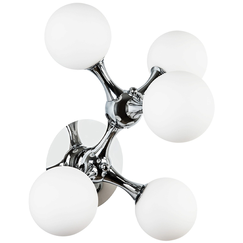 Бра с 5-ю плафонами из стеклянных шаров Pearls Suspension Chrome Wall Lamp Хром Белое матовое стекло Бра с 5-ю плафонами из стеклянных шаров Pearls Suspension Chrome Wall Lamp Хром Белое матовое стекло в Тюмени | Loft Concept