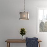 Подвесной светильник в виде барабана с тканевым абажуром и металлическим каркасом Warm Glow варинант исполнения - 4 | Loft Concept в Тюмени