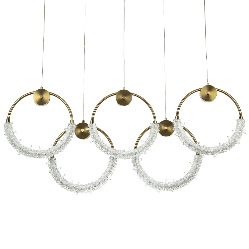 Линейная люстра с плафонами в виде пяти колец Five Rings Gilbertine Linear Chandelier Латунь Прозрачный Линейная люстра с плафонами в виде пяти колец Five Rings Gilbertine Linear Chandelier Латунь Прозрачный в Тюмени | Loft Concept