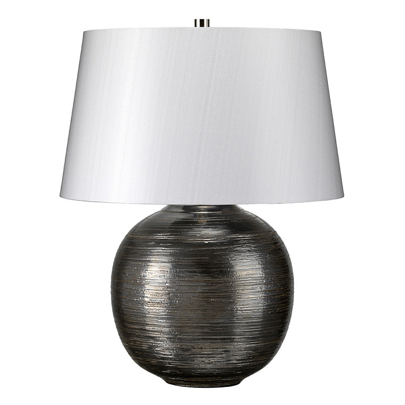 Настольная лампа с круглым фарфоровым основанием ручной работы с покрытием глазурью и белым абажуром из искусственного шелка Elstead Lighting Серый Серебряный в Тюмени | Loft Concept 