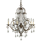 Люстра бронзового цвета с 6-ю лампами и подвесками из оптического стекла в классическом стиле Feiss варинант исполнения - 1 | Loft Concept в Тюмени