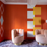 Обои ручная роспись Chez Nina by India Mahdavi Lantana colourway on Arancio dyed silk варинант исполнения - 2 | Loft Concept в Тюмени