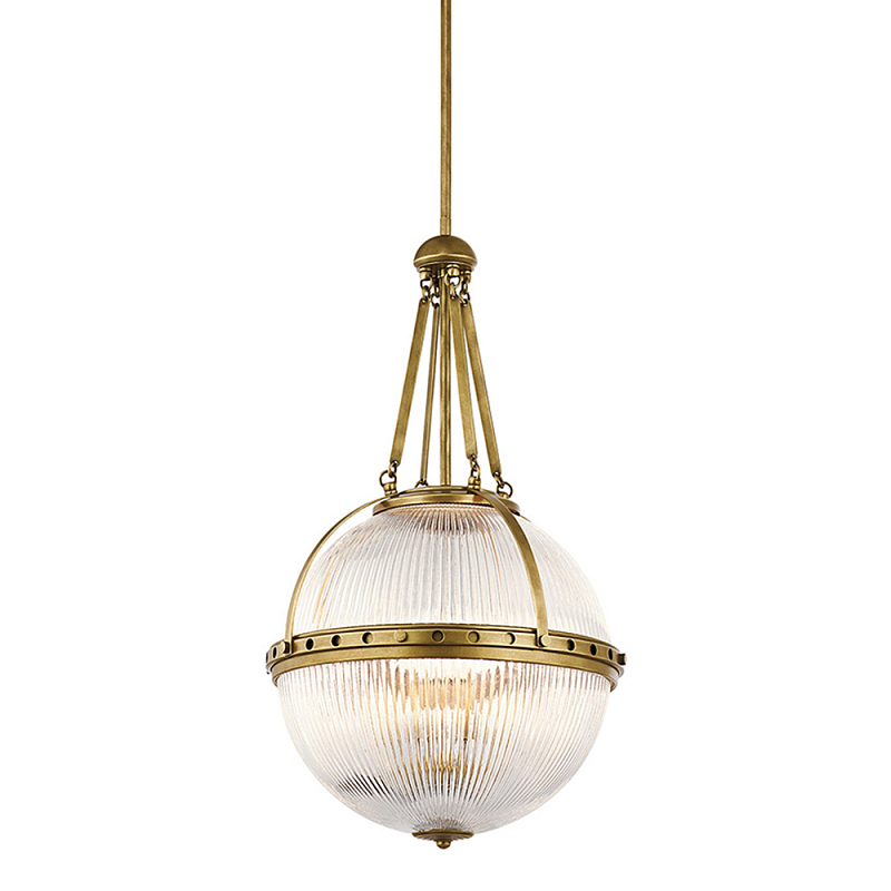 Подвесной светильник с рифленым стеклянным плафоном в форме шара Kichler Латунь Прозрачное Стекло Никель в Тюмени | Loft Concept 