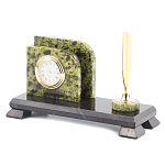 Настольный письменный набор из змеевика с визитницей с часами и ручкой Successful Leader варинант исполнения - 2 | Loft Concept в Тюмени