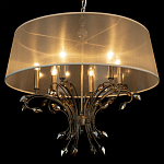Люстра подвесная круглая с тканевым полупрозрачным абажуром и подвесками 6 ламп Gilded Elegance варинант исполнения - 5 | Loft Concept в Тюмени