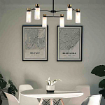 Люстра потолочная с 6-ю цилиндрическими плафонами из стекла и черным каркасом Noir Poise варинант исполнения - 3 | Loft Concept в Тюмени