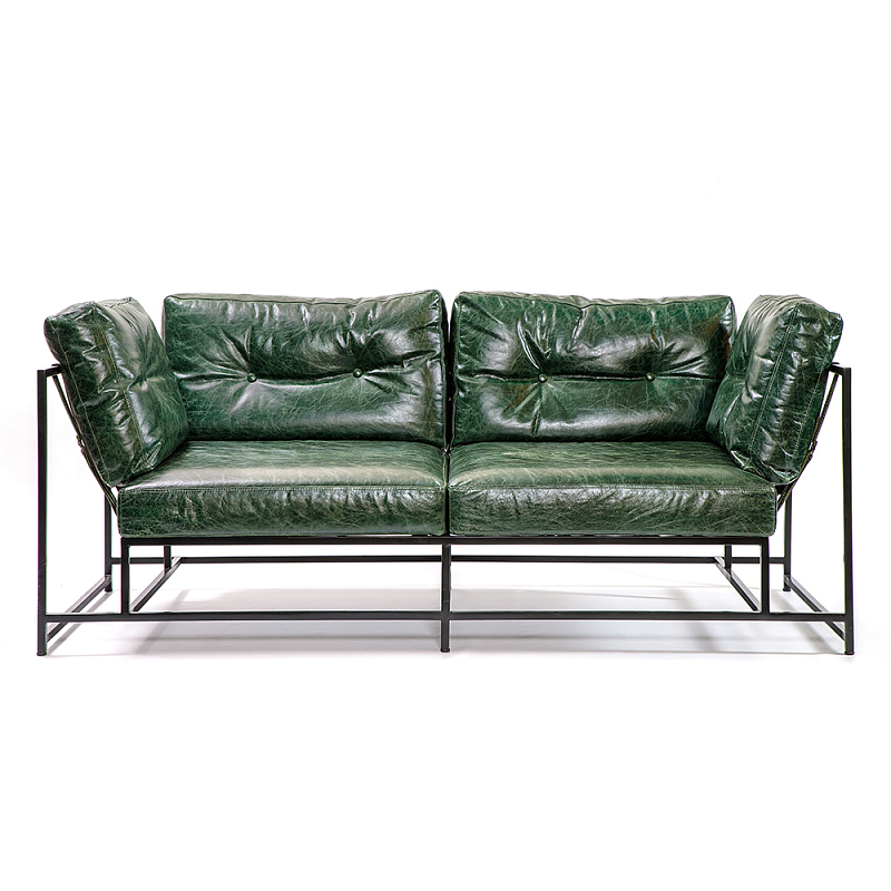 Диван Лофт Натуральная Винтажная кожа Зеленый Two Seat Encounter Leather Sofa Изумрудный Черный в Тюмени | Loft Concept 