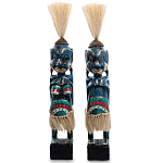 Комплект из 2-х деревянных статуэток Asmat Straw Headdress Statuettes Blue Colorful Tattoo варинант исполнения - 4 | Loft Concept в Тюмени