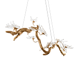 Люстра подвесная линейная с прозрачными стеклянными птичками на ветвях Serip Voa варинант исполнения - 8 | Loft Concept в Тюмени