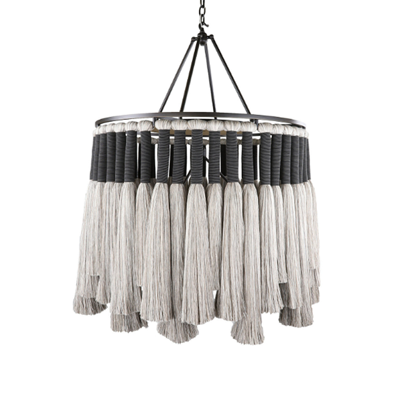 Люстра круглая плетеная с кисточками Boho Tassel Chandelier Серый Люстра круглая плетеная с кисточками Boho Tassel Chandelier Серый в Тюмени | Loft Concept