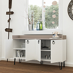 Комод белый с 4-мя дверцами и бежевой столешницей на металлических ножках DEA CONSOLE TABLE LIGHT MOCHA WHITE варинант исполнения - 2 | Loft Concept в Тюмени