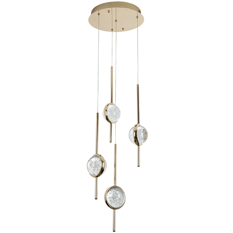 Люстра с 4-мя плафонами из хрустального шара Crystal Bubbles Gold Hanging Lamp Золотой Прозрачный Люстра с 4-мя плафонами из хрустального шара Crystal Bubbles Gold Hanging Lamp Золотой Прозрачный в Тюмени | Loft Concept