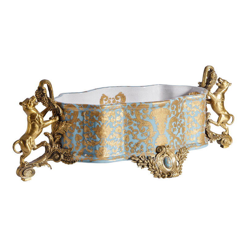 Чаша с орнаментом на бронзовых ножках в виде львов Eden Garden Голубой Бронза в Тюмени | Loft Concept 