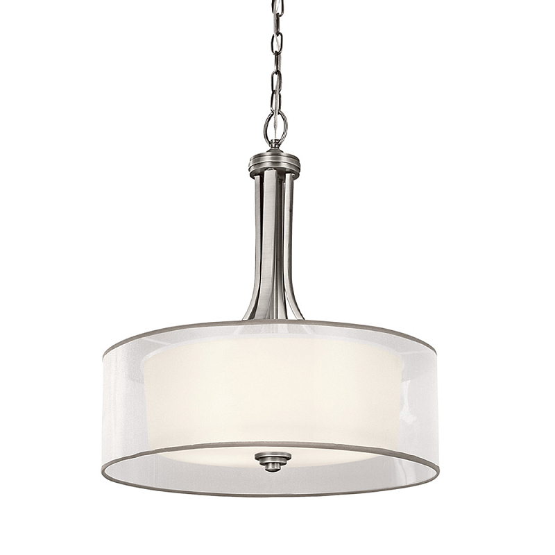 Люстра подвесная с двойным круглым плафоном из органзы и матового стекла Kichler Белый Бежевый Олово Бронза в Тюмени | Loft Concept 