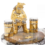 Икорница со стопками с декором "Рыбак с санями" с гравировкой на подставке из натуральных камней Агат Мрамор Decorative Cavair Dishes варинант исполнения - 2 | Loft Concept в Тюмени