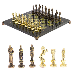 Шахматы Ренессанс из бронзы с доской из натурального камня Змеевик Decorative Thematic Chess