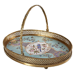 Блюдо овальное с ручкой и голубым фарфоровым дном с цветочным рисунком Blue Garden варинант исполнения - 1 | Loft Concept в Тюмени