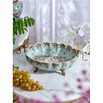 Чаша из голубого фарфора на бронзовых ножках с рисунком цветов и фигурками стрекоз Blue Garden варинант исполнения - 3 | Loft Concept в Тюмени