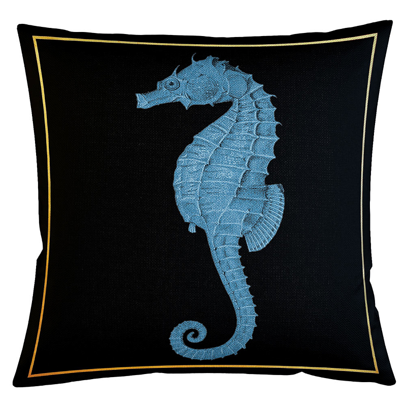 Декоративная подушка Blue Seahorse Бежевый Черный Морская синь Декоративная подушка Blue Seahorse Бежевый Черный Морская синь в Тюмени | Loft Concept