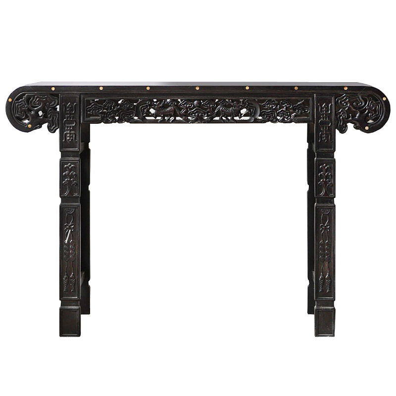 Черная резная консоль в Китайском стиле из массива Black Dragon Console Черный Золотой Черная резная консоль в Китайском стиле из массива Black Dragon Console Черный Золотой в Тюмени | Loft Concept