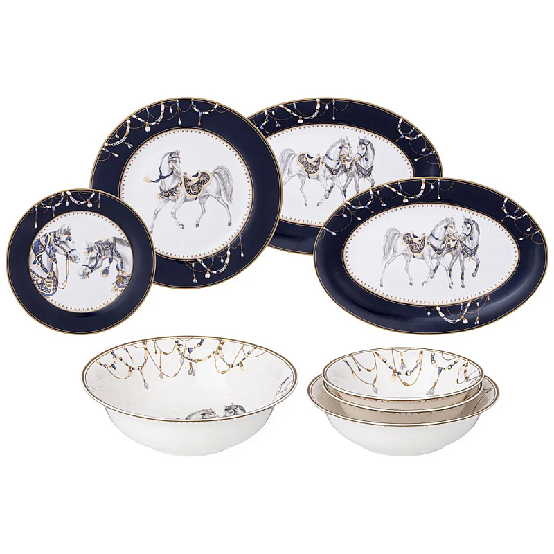 Сервиз обеденный из фарфора с изображением лошадей на 6 персон 23 предмета Porcelain Horse Set Белый Синий Сервиз обеденный из фарфора с изображением лошадей на 6 персон 23 предмета Porcelain Horse Set Белый Синий в Тюмени | Loft Concept